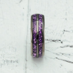 100S JEWELRY Engraved Personalized Gunmetal Purple Tungsten Rings For Men Amethyst Inlay Wedding Promise Band Size 6-16