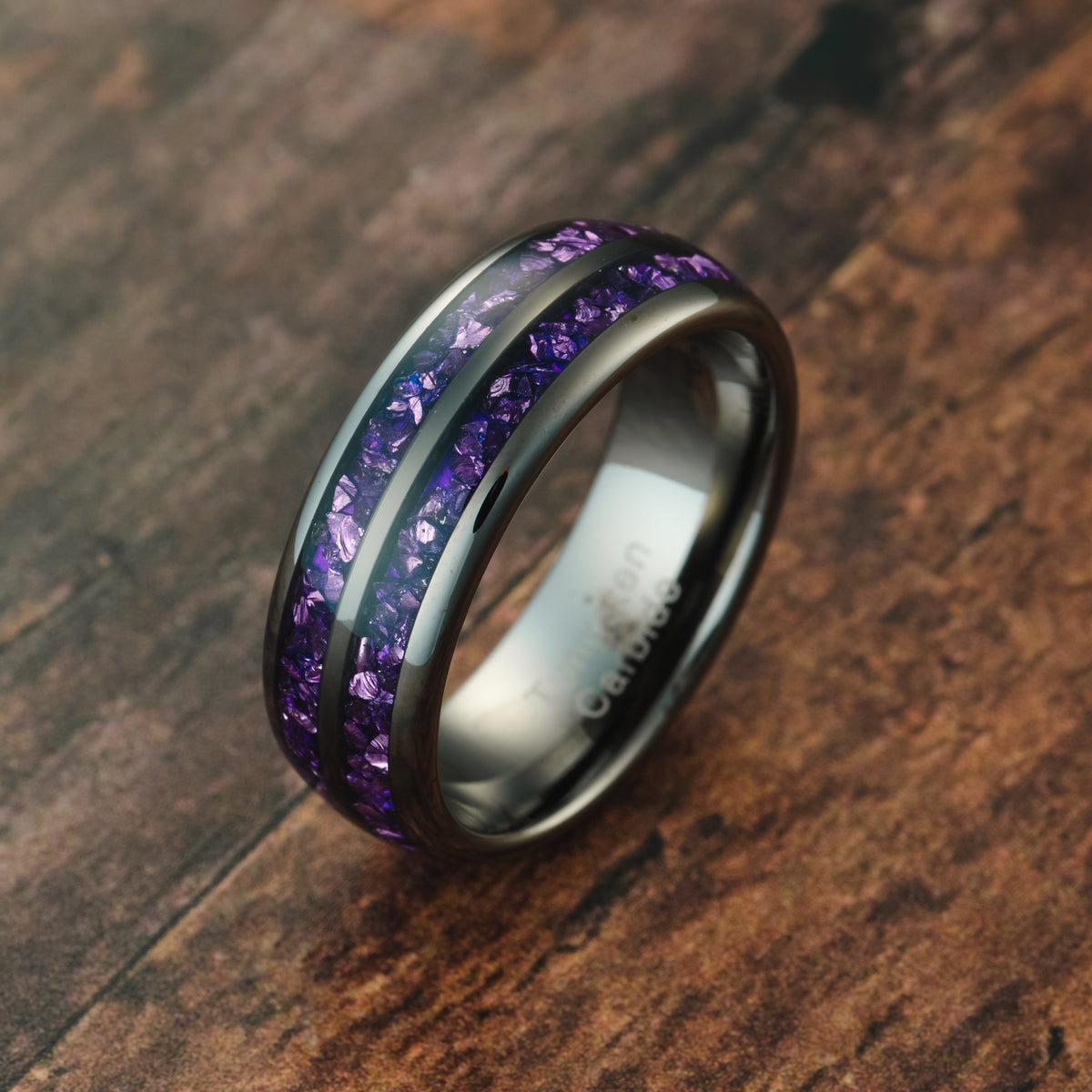100S JEWELRY Engraved Personalized Gunmetal Purple Tungsten Rings For