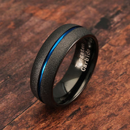 100S JEWELRY Black SandBlast Finish Dome Edge Thin Blue Line Center Tungsten Rings For Men Women Wedding Promise Engagement Band Sizes 6-16