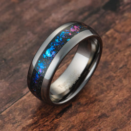 100S JEWELRY Engraved Personalized Gunmetal Tungsten Rings For Men Women Orion Nebula Opal Galaxy Wedding Engagement Promise Band Sizes 6-16
