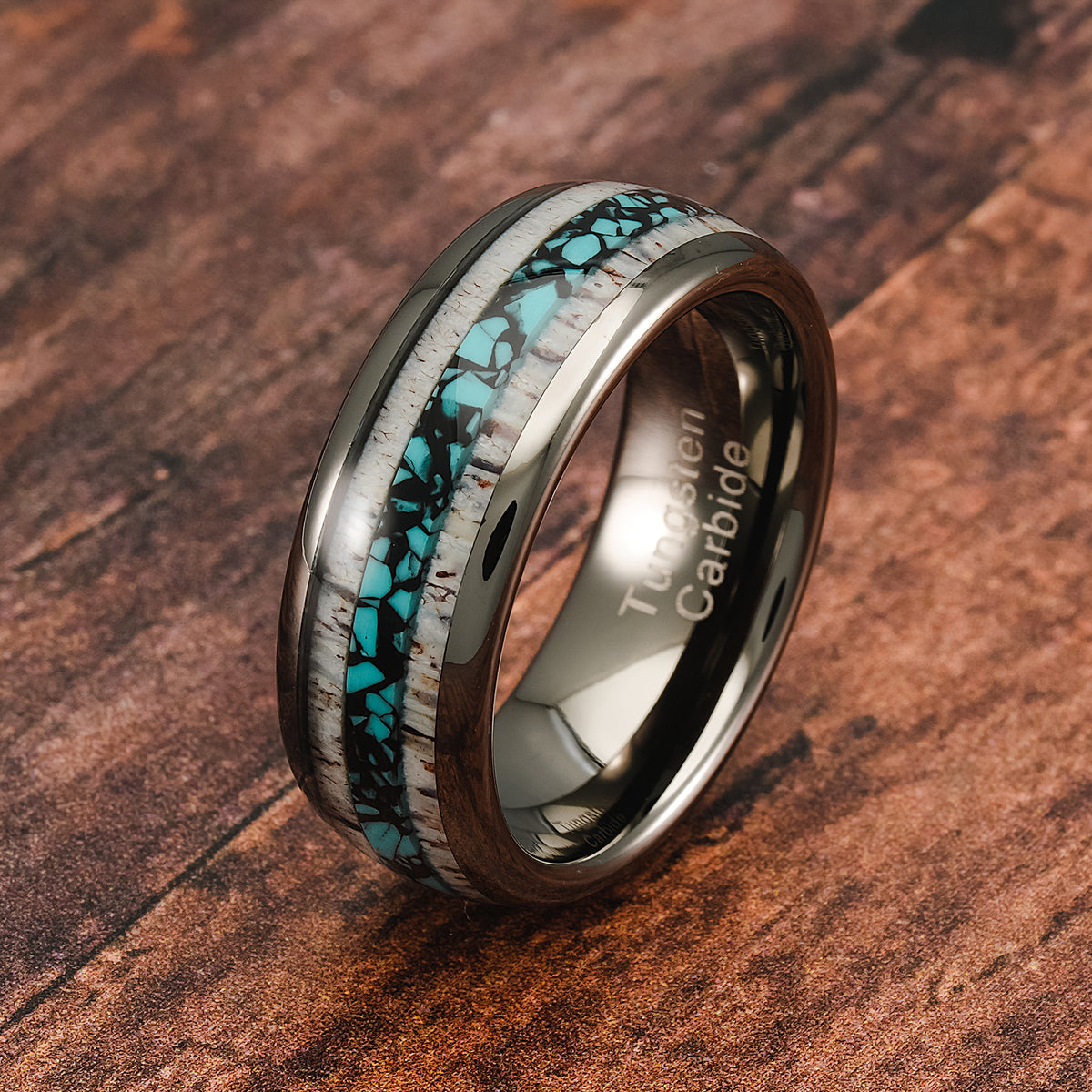 100S JEWELRY Gunmetal Gray Tungsten Rings For Men Turquoise Elk Antl