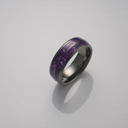 100S JEWELRY Engraved Personalized Gunmetal Purple Tungsten Rings For Men Amethyst Inlay Wedding Promise Band Size 6-16