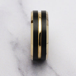 100S JEWELRY Tungsten Rings for Mens Wedding Bands Black Matte Gold Grooved Center Size 6-16