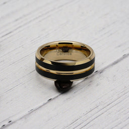 100S JEWELRY Tungsten Rings for Mens Wedding Bands Black Matte Gold Grooved Center Size 6-16