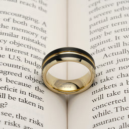 100S JEWELRY Tungsten Rings for Mens Wedding Bands Black Matte Gold Grooved Center Size 6-16
