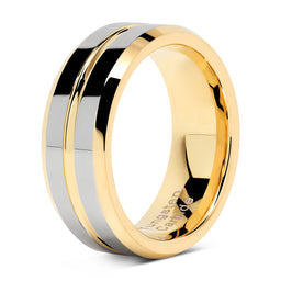 100S JEWELRY Tungsten Rings for Mens Wedding Bands Gold Silver Two Tone Grooved Center Line Size 8-16-100S JEWELRY-100S JEWELRY