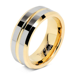 100S JEWELRY Tungsten Rings for Mens Wedding Bands Gold Silver Two Tone Grooved Center Line Size 8-16-100S JEWELRY-100S JEWELRY