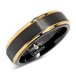 100S JEWELRY 6mm Tungsten Rings for Men Women Two Tone Black Gold Wedding Band Engagement Size 6-13-100S JEWELRY-100S JEWELRY