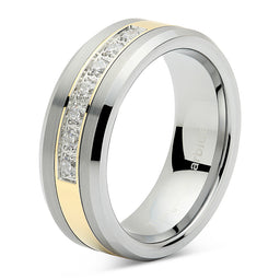 100S JEWELRY Tungsten Rings for Men Women Wedding Band Two Tone Gold Silver Cz Inlay Size 6-16-100S JEWELRY-100S JEWELRY
