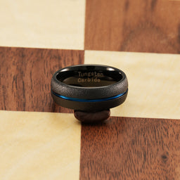 100S JEWELRY Black SandBlast Finish Dome Edge Thin Blue Line Center Tungsten Rings For Men Women Wedding Promise Engagement Band Sizes 6-16