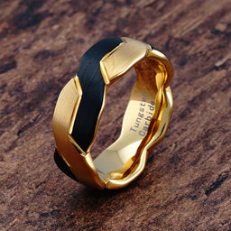 100S JEWELRY Engravable Two Tone Black Gold Infinity Knot Design Tungsten Rings for Men Wedding Band Size 6-16