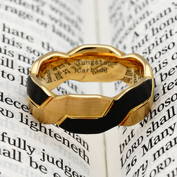 100S JEWELRY Engravable Two Tone Black Gold Infinity Knot Design Tungsten Rings for Men Wedding Band Size 6-16