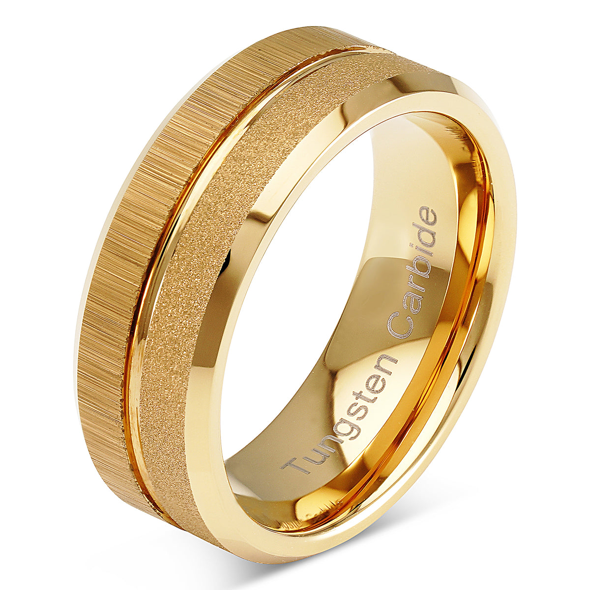 100s Jewelry Tungsten Rings for Men Wedding Bands Gold Sandblast Brushed Grooved Size 6-16, 7.5 - 100s Jewelry