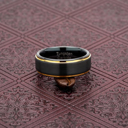 100S JEWELRY Tungsten Rings for Men Two Tone Black Gold Wedding Band Center Brushed Engagement Size 6-16
