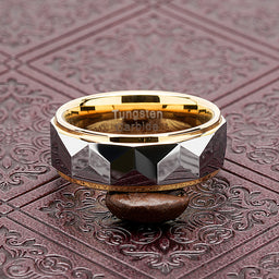100S JEWELRY Tungsten Rings for Men Women Wedding Band Polished Facet Cut Gold Step Edge Sizes 6-16