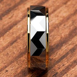 100S JEWELRY Tungsten Rings for Men Women Wedding Band Polished Facet Cut Gold Step Edge Sizes 6-16