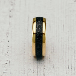 100S JEWELRY Tungsten Ring for Men Wedding Band Black Sandstone Inlaid Gold Dome Size 6-16