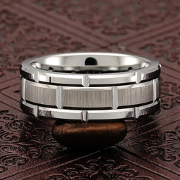 100S JEWELRY Tungsten Rings for Men Wedding Band Silver Brick Pattern Brushed Engagement Promise Size 6-16