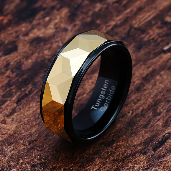 100S JEWELRY Personalized Engraved Faceted Tungsten Rings For Men Gold Polish Black Step Edge Sizes 6-16