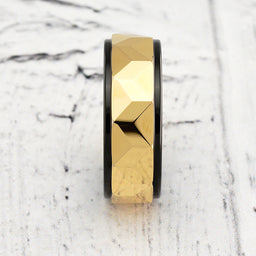 100S JEWELRY Personalized Engraved Faceted Tungsten Rings For Men Gold Polish Black Step Edge Sizes 6-16