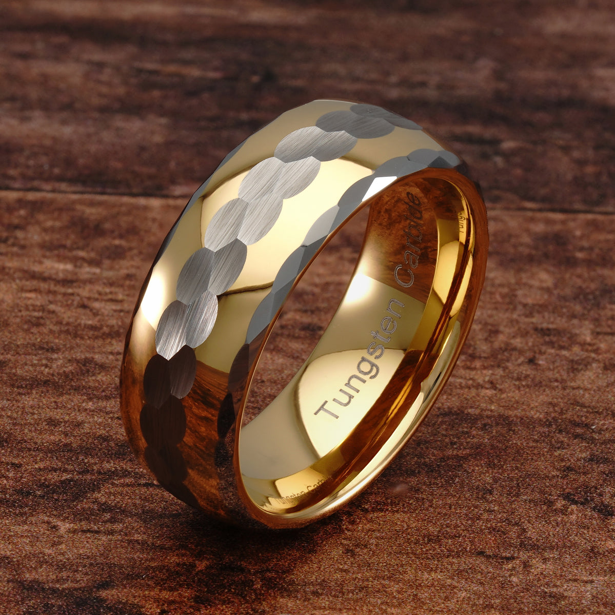 100s Jewelry Personalized Engraved Faceted Tungsten Rings for Men Gold Polish Black Step Edge Sizes 6-16, 11 - 100s Jewelry