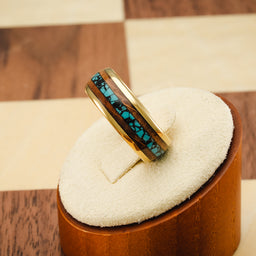 100S JEWELRY Gold Tungsten Rings For Men Turquoise & Whiskey Barrel Wood Grain Inlay Wedding Promise Engagement Band Size 6-16