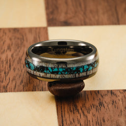 100S JEWELRY Gunmetal Gray Tungsten Rings For Men Turquoise & Elk Antler Inlay Wedding Promise Engagement Band Size 6-16…