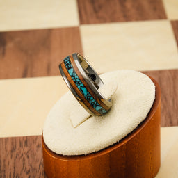 100S JEWELRY Gunmetal Gray Tungsten Rings For Men Turquoise & Whiskey Barrel Wood Grain Inlay Wedding Promise Engagement Band Size 6-16