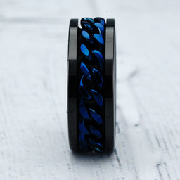 100S JEWELRY Spinner Ring Blue Cuban Link Black Tungsten Wedding Band For Men Women Promise Engagement Band Size 6-16