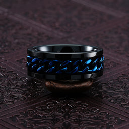 100S JEWELRY Spinner Ring Blue Cuban Link Black Tungsten Wedding Band For Men Women Promise Engagement Band Size 6-16