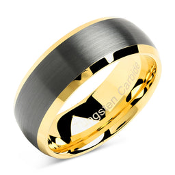 100S JEWELRY Tungsten Rings for Men Women Wedding Band Black Matte Gold Dome Edge Sizes 6-16-100S JEWELRY-100S JEWELRY