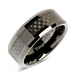 100S JEWELRY 8mm Tungsten Carbide Ring Carbon Fiber Inlay Black Plated Wedding Band Size 8-15-100S JEWELRY-100S JEWELRY