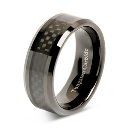 100S JEWELRY 8mm Tungsten Carbide Ring Carbon Fiber Inlay Black Plated Wedding Band Size 8-15-100S JEWELRY-100S JEWELRY