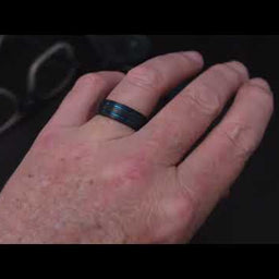 100S JEWELRY Engravable Black Dome Band Blue Double Groove Men's Tungsten Wedding Rings Size 6-16
