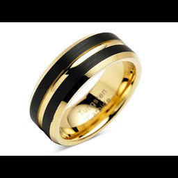 100S JEWELRY Tungsten Rings for Mens Wedding Bands Black Matte Gold Grooved Center Size 6-16