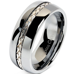 8mm Men's Tungsten Carbide Ring Silver Rope Inlay Wedding Band Size 8-16 Comfort Fit-100S JEWELRY-100S JEWELRY