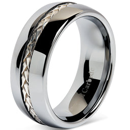 8mm Men's Tungsten Carbide Ring Silver Rope Inlay Wedding Band Size 8-16 Comfort Fit-100S JEWELRY-100S JEWELRY