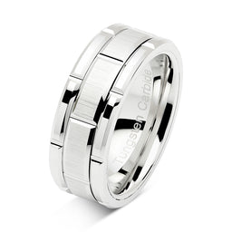 100S JEWELRY Tungsten Rings for Men Wedding Band White Gold Brick Pattern Rhodium Plated Sizes 8-16-100S JEWELRY-100S JEWELRY