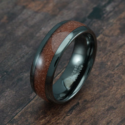 100S JEWELRY Engraved Personalized Gunmetal Tungsten Rings For Men Women Gold Sandstone Inlay Wedding Promise Band Size 6-16