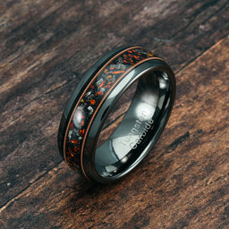 100S JEWELRY Gunmetal Tungsten Rings For Men Guitar Meteorite Opal Inlay Wedding Promise Engagement Band Size 6-16