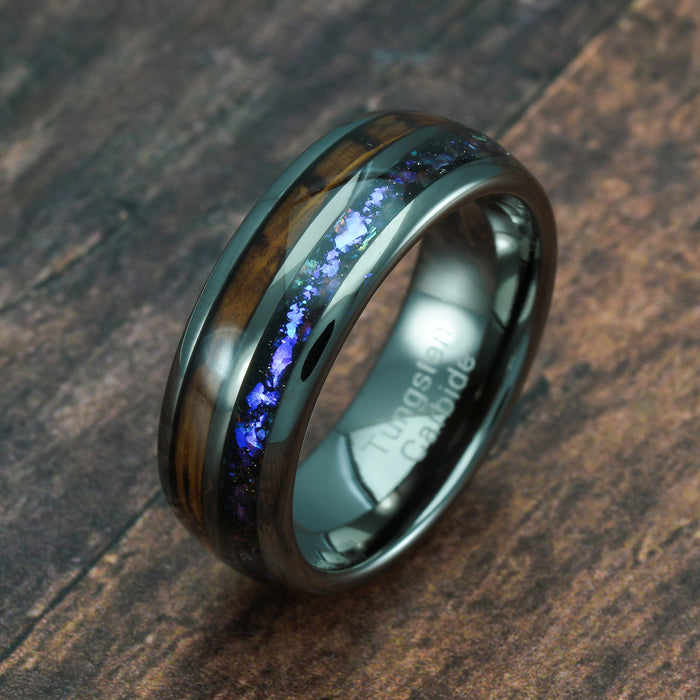 100S JEWELRY Whiskey Barrel Nebula Orion Galaxy Inlaid Gunmetal Tungsten Rings For Men Wedding Band Size 6-16