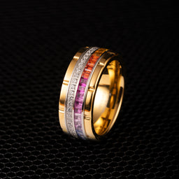 100S JEWELRY 10mm Gold Tungsten Rings For Men Rainbow & Clear CZ Cubic Zirconia moissanite Wedding Promise Band Size 6-16