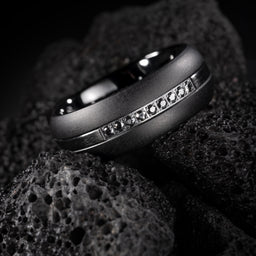 100S JEWELRY Black Tungsten Rings For Men Black CZ Cubic Zirconia Moissanite Inlay Wedding Promise Dome Band Size 6-16