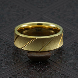 100S JEWELRY Engraved Personalized Tungsten Rings For Men Gold Sandblasted Finish Slant Grooved Wedding Promise Band Size 6-16