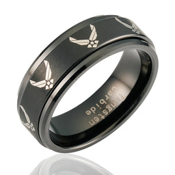 100S JEWELRY Black Tungsten Spinner Rings For Men Women American Flag Air Force Skull Dragon Design Wedding Band Promise Engagement Size 6-16
