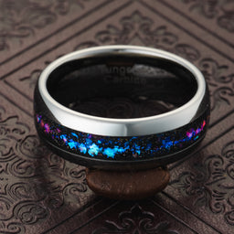 100S JEWELRY Engraved Personalized Gunmetal Tungsten Rings For Men Women Orion Nebula Opal Galaxy Wedding Engagement Promise Band Sizes 6-16