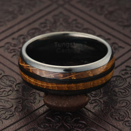 Gunmetal Gray Tungsten Rings For Men whiskey barrel Wood grain Inlay wooden Wedding Promise Engagement Band Size 6-16