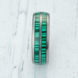 100S JEWELRY Engraved Personalized Gunmetal Tungsten Rings For Men Malachite Inlay Wedding Promise Band Size 6-16