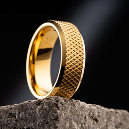 100S JEWELRY Gold Knurl Tungsten Rings with Knurling Diamond Pattern Men Wedding Band 8mm wide Hypoallergenic Size 6-16