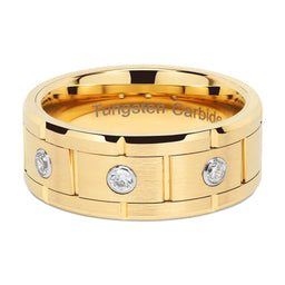 Tungsten Rings for Mens Gold Wedding Bands 3 CZ Inlaid Jewerly Size 8-15-100S JEWELRY-100S JEWELRY